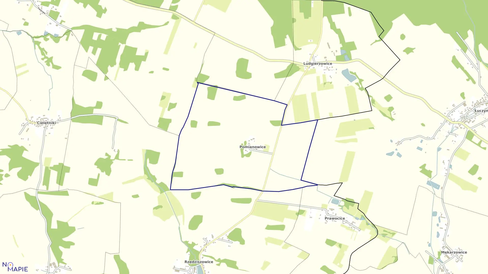 Mapa obrębu POMIANOWICE w gminie Zawonia