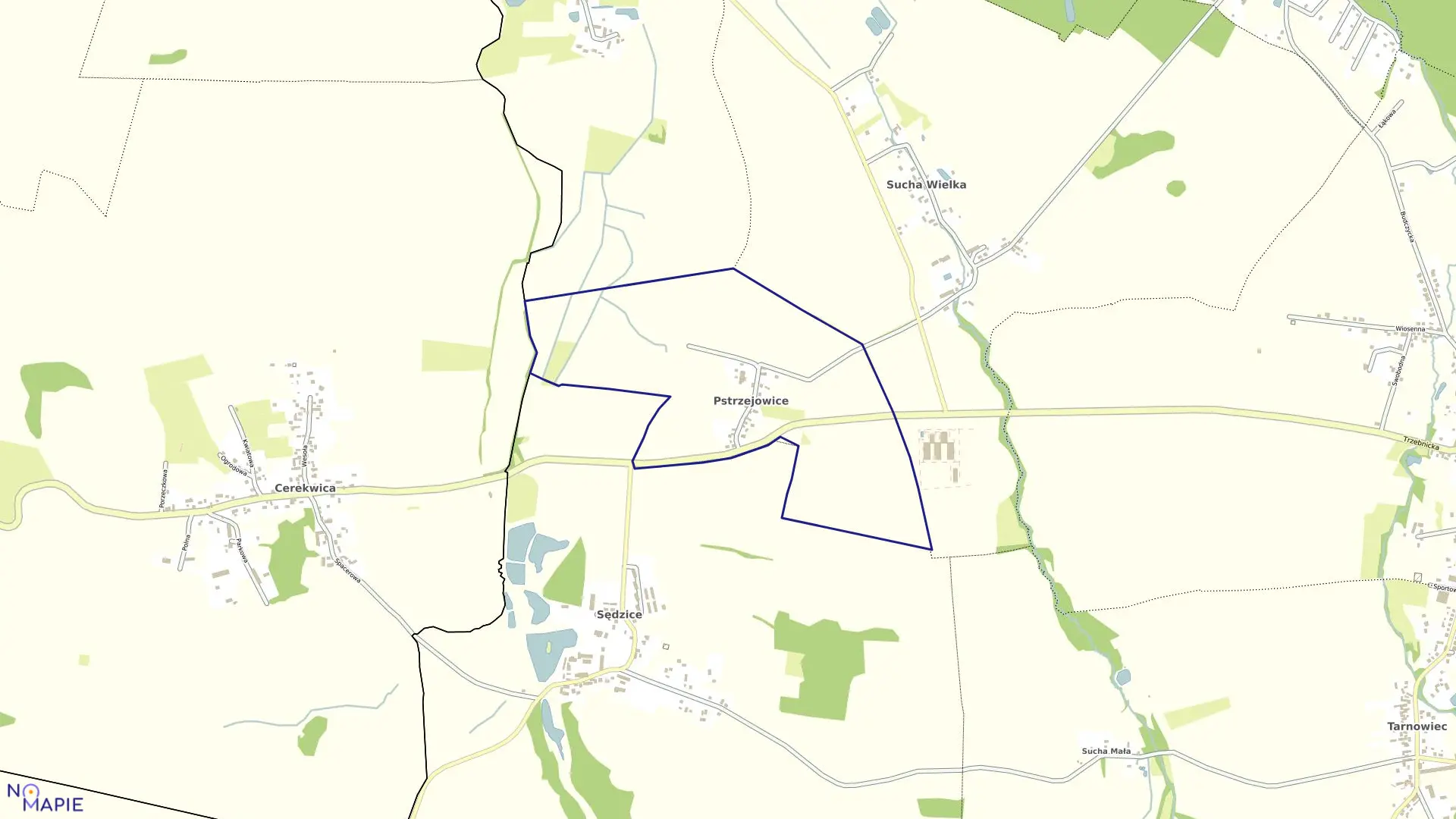 Mapa obrębu PSTRZEJOWICE w gminie Zawonia