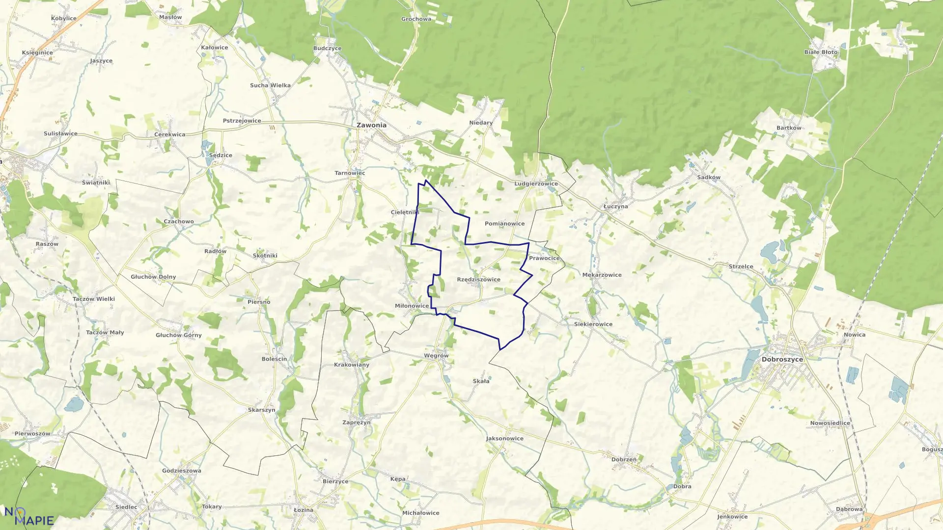 Mapa obrębu RZĘDZISZOWICE w gminie Zawonia