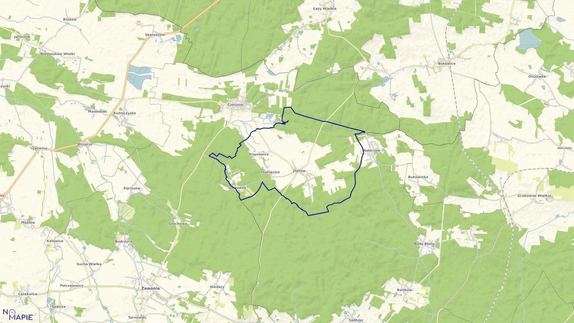 Mapa obrębu ZŁOTÓW w gminie Zawonia